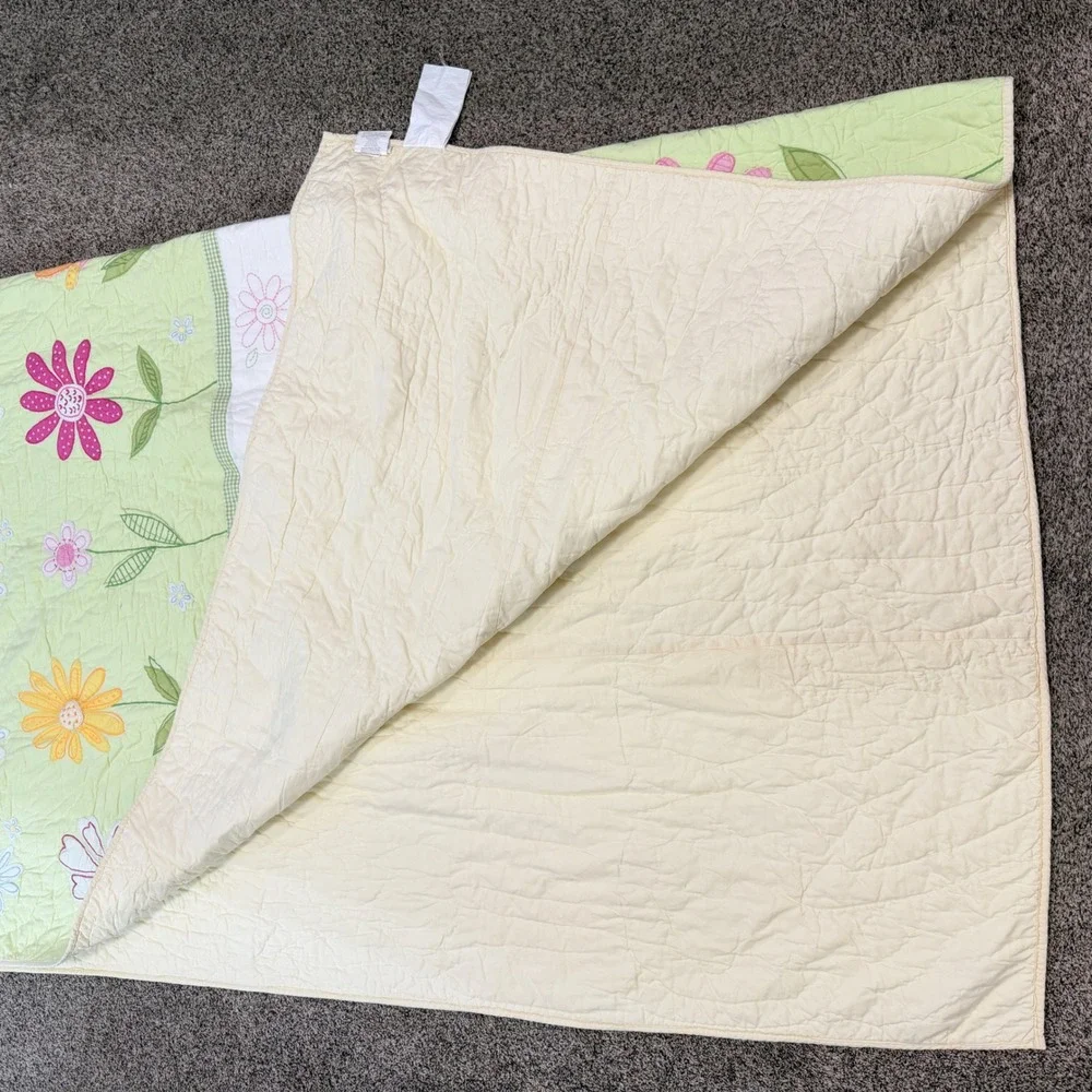 Pottery Barn Kids Floral Daisy Garden Quilt Comforter 2 Shams Full Queen 86 x 86